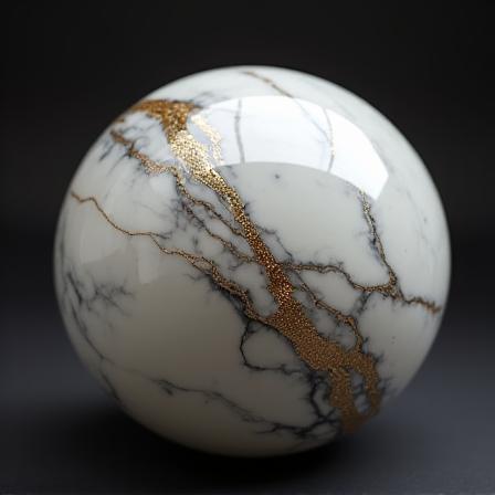 Palla da bowling in ceramica con effetto marmo e dettagli in oro